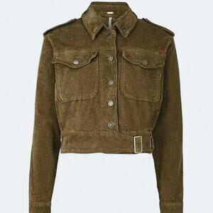 Free People Evelyn Cropped Corduroy Jacket Moss Green Brown Womens Size M